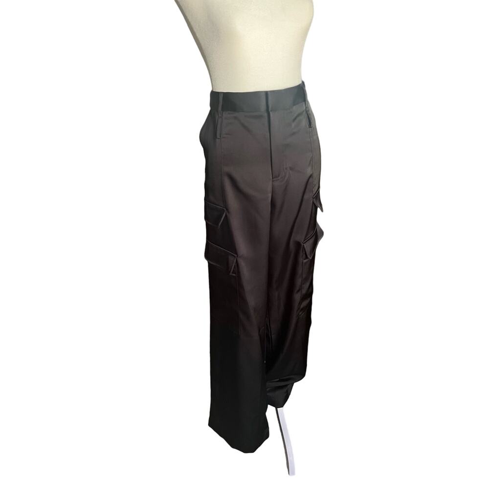 NOLI Black Satin Straight Wide Leg Cargo Pants Size 10 NWT MSRP $150